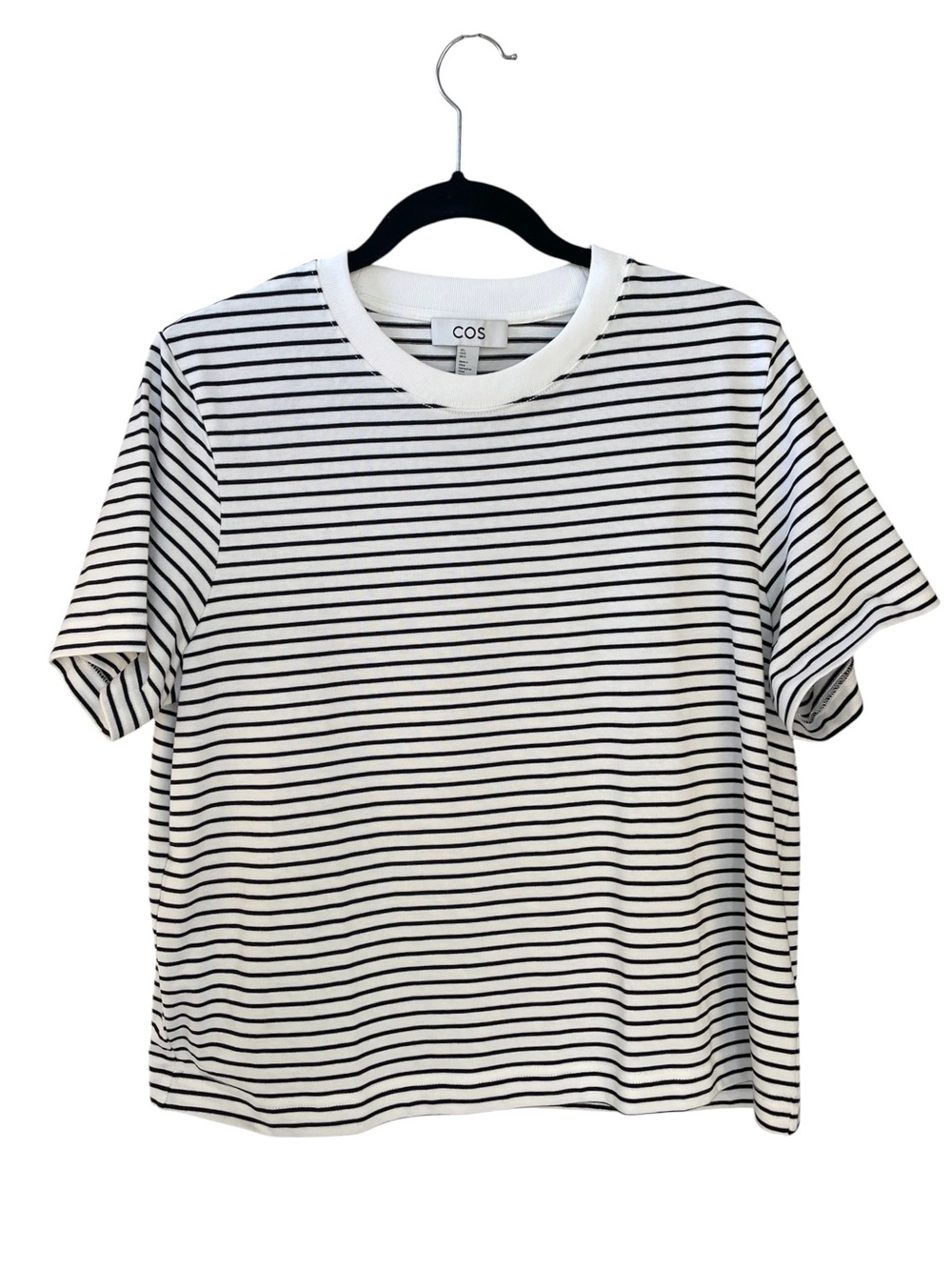 COS Organic Cotton Striped Short Sleeve Crew T-Shirt  Black & White L